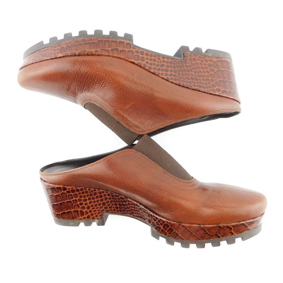 DONALD J PLINER Brown Leather Croc Wedge Slide Mules 8 - Picture 4 of 11
